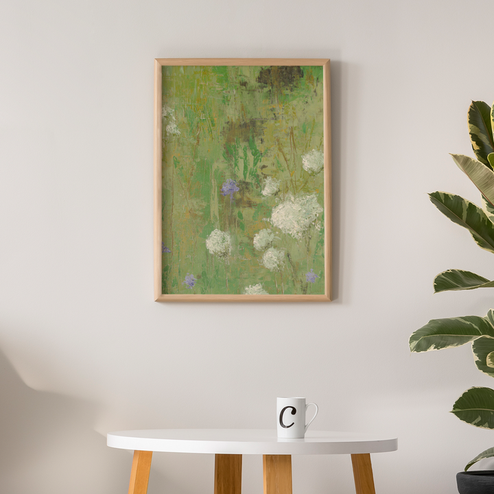 Artwork titled Meadow: Framed Abstract Print, Abstract Green Boho Artwork by Parisa Fine Arts for Sale