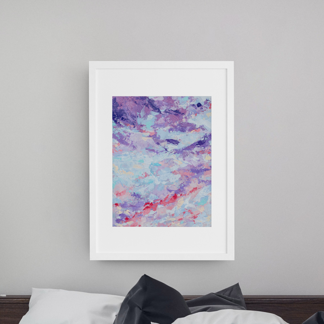Artwork titled "Sunset Dream": Framed Abstract Lavender, Purple Print for Sale by Parisa Fine Arts