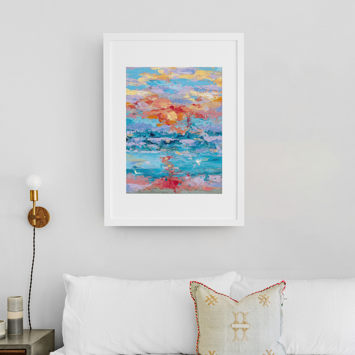 Artwork titled Colours of Sunshine:  Framed Colourful Print, Blue Abstract Artwork by Parisa Fine Arts 