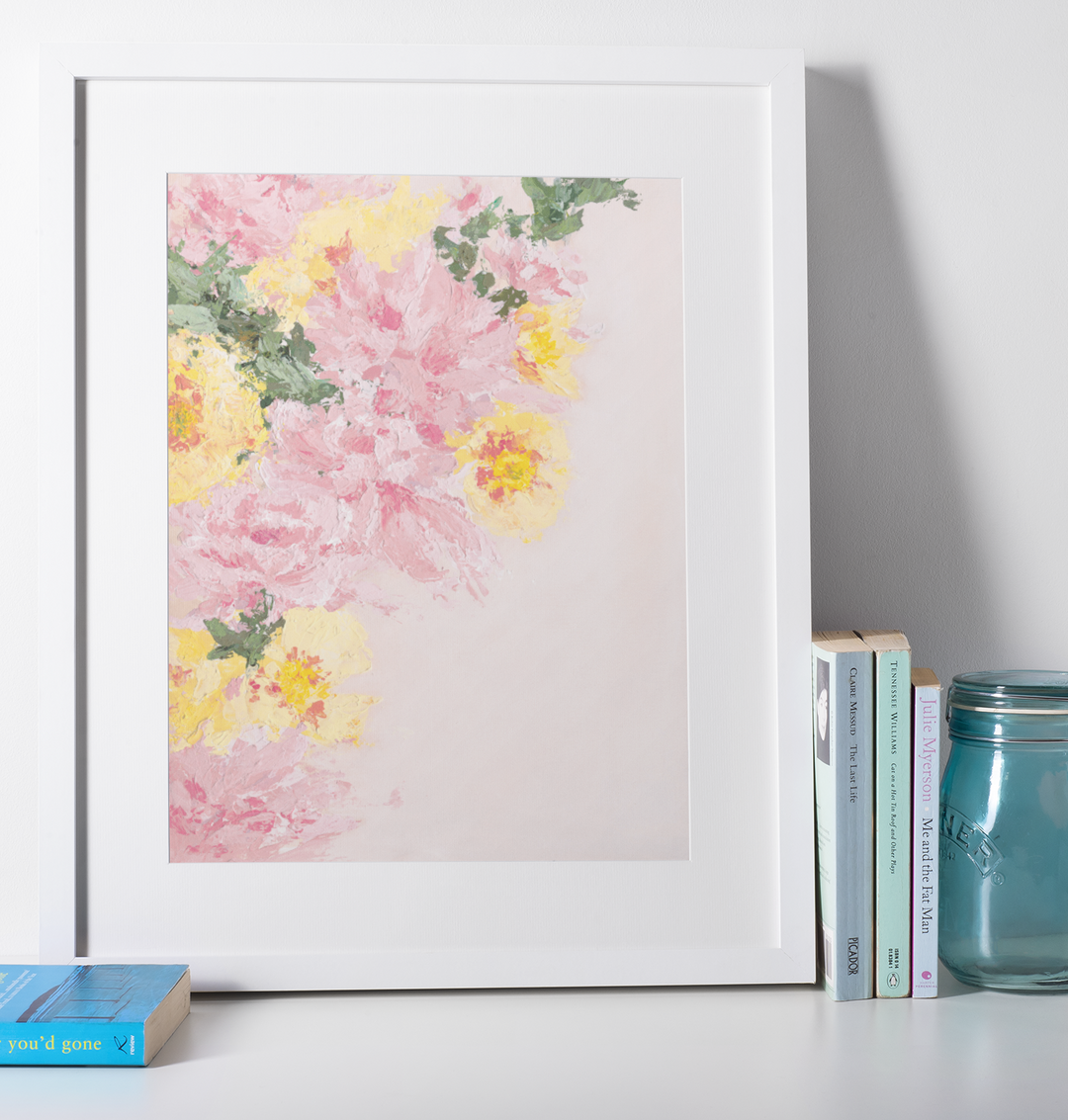Awaited | Print | Spring Flowers | Pink and Yellow Artwork | Framed | Parisa Fine Arts