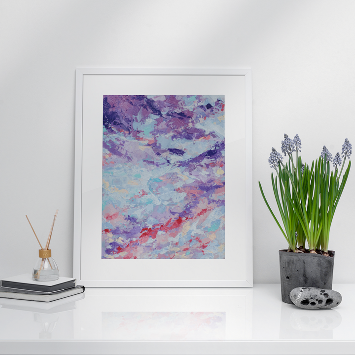 Artwork titled "Sunset Dream": Framed Abstract Lavender, Purple Print for Sale by Parisa Fine Arts